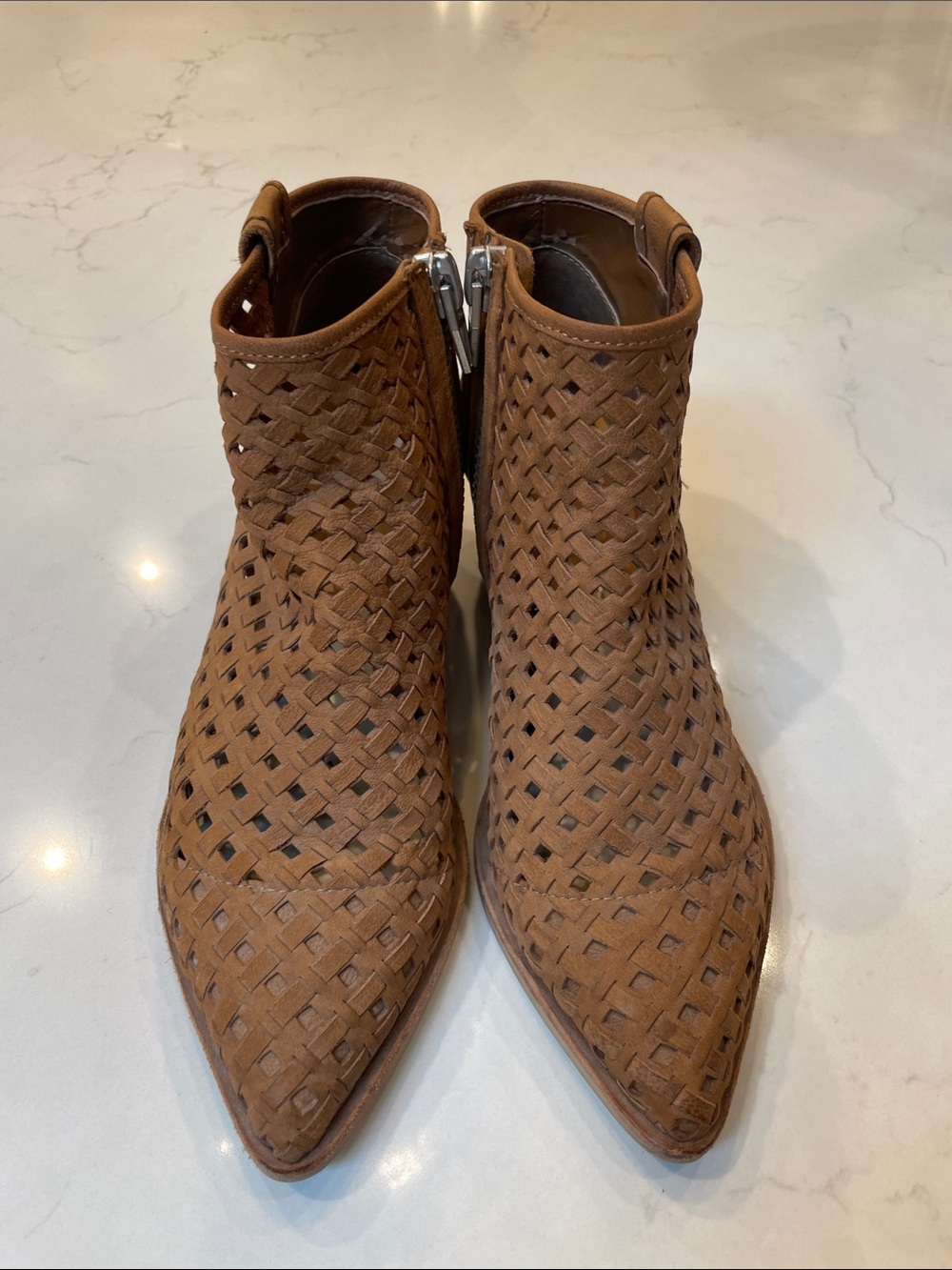 Dolce Vita Tan Woven Pointed-Toe Ankle Booties 8.5